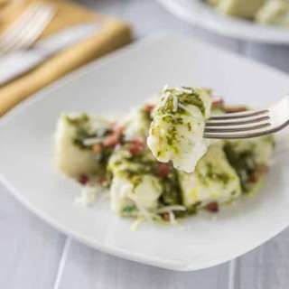 Ricotta Gnocchi with Arugula Pesto and Pancetta