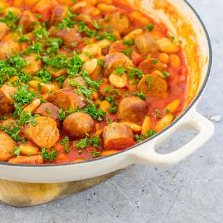 Sausage, Red Wine and Butter Bean Casserole