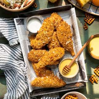 Pretzel Crusted Chicken Tenders with Honey Mustard Sauce