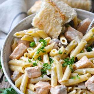 Salmon Pasta with Garlic Cream Sauce
