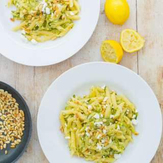 Feta, Caramelised Onion and Courgette Pasta