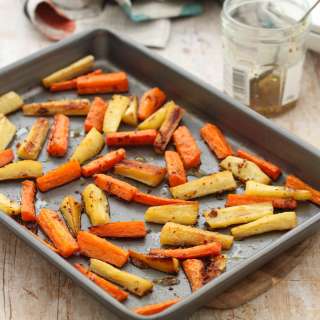 Easy Honey and Mustard Roasted Carrots and Parsnips