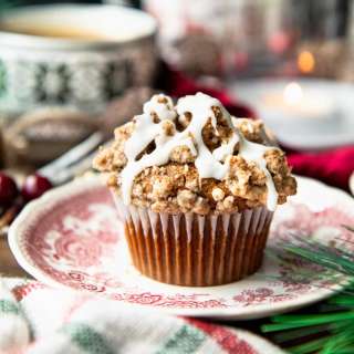 Gingerbread Muffins with Cinnamon Streusel and Eggnog Glaze
