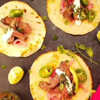 Carne asada tacos with marinated skirt steak