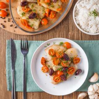 One Pan Roasted Fish with Cherry Tomatoes