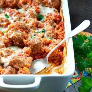 Dump and Bake Italian Meatball and Rice Casserole