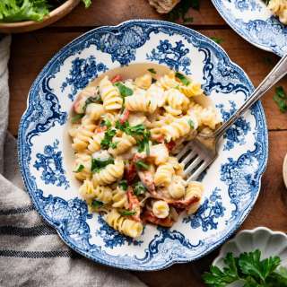 Dump-and-Bake Creamy Tuscan Chicken Pasta