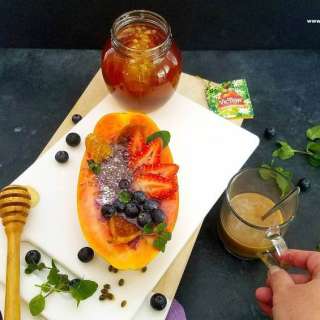 Guilt-Free Blueberry Smoothie Papaya Boats