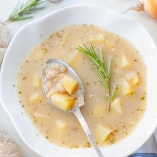 White bean soup with potatoes, garlic, and rosemary