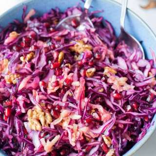 Red cabbage, apple, pomegranate and walnut salad