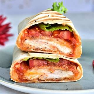 Crispy chicken wrap with spicy tomato salsa