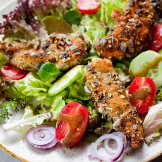 Pumpkin seed crusted chicken salad