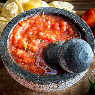 Homemade Salsa Using A Molcajete