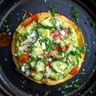 Avocado Hummus and Cucumber Pico Tostadas