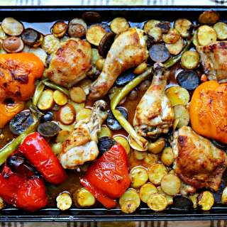 Harissa Chicken, Potatoes, and Veg