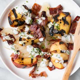 Grilled Peach, Onion, and Bacon Salad