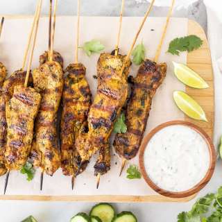 Thai Chicken Skewers with Cucumber Yogurt Dipping Sauce