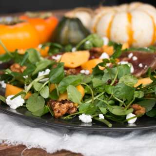 Persimmons and Watercress Salad with Candied Walnuts and Goat's Cheese