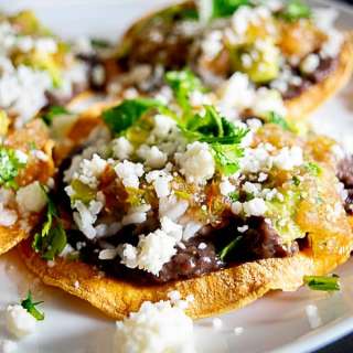 Bean and Rice Tostadas with Tomato Tomatillo Salsa