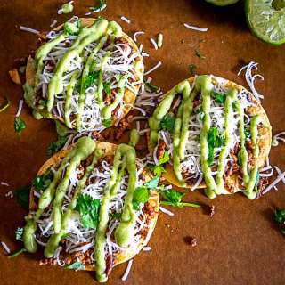 Ground Beef Tostadas with Salsa de Aguacate