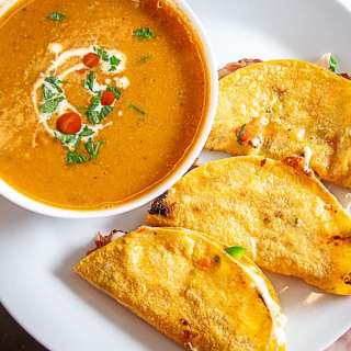 Pinto Bean Soup with Mini Pico Quesadillas