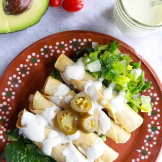 Flautas de Pollo with Jalapeño Sour Cream