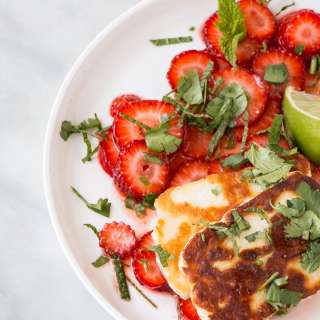 Grilled Halloumi with Strawberries and Herbs