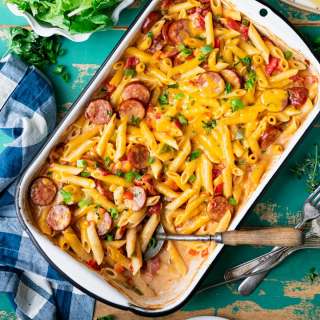 Dump-and-Bake Cajun Sausage Pasta
