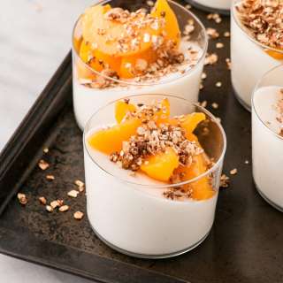 Peaches and Cinnamon Granola with Yogurt Panna Cotta