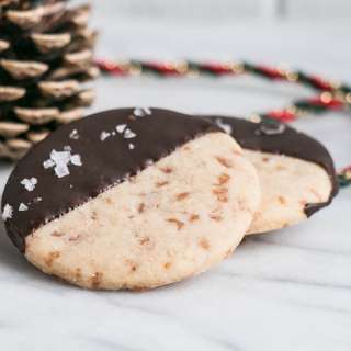 Salted Dark Chocolate Dipped Toffee Shortbread