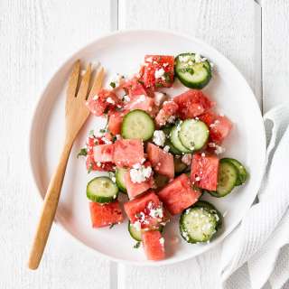 Watermelon Salad with Cucumber, Feta and Mint