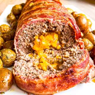Bacon Wrapped Meatloaf with Cheddar Cheese