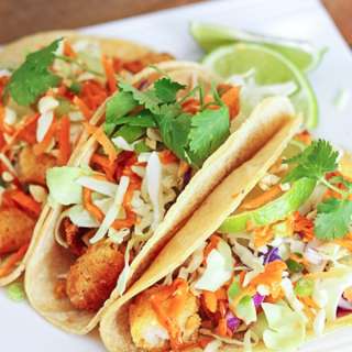 Thai Fish Tacos with Spicy Peanut Sauce