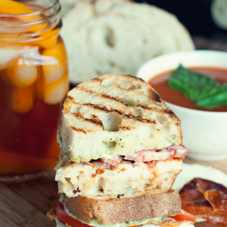 Grilled Prosciutto, Mozzarella, and Pesto Mayo Sandwich