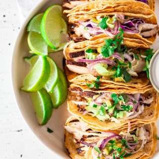 Grilled Jerk Chicken Tacos with Mango Avocado Slaw