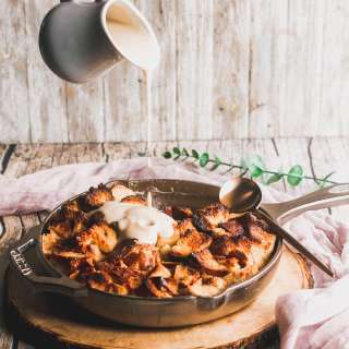 Babka Bread Pudding with Brown Butter Bourbon Sauce