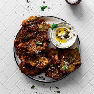 Za'atar Spiced Zucchini Fritters Recipe with Homemade Labneh
