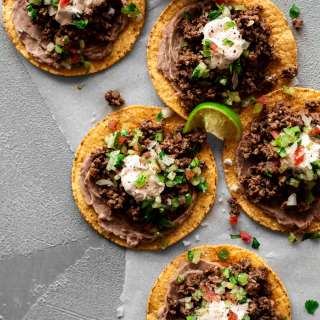 Bean and Beef Tostadas with Tomatillo Salsa Recipe