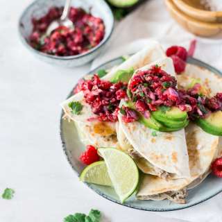 Pulled Pork Quesadilla Tacos with Spicy Raspberry Salsa
