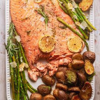 Sheet Pan Brown Butter Salmon with Herb Potatoes and Asparagus