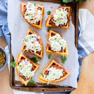 Sweet & Smoky Pulled Pork Cornbread Waffle Sliders