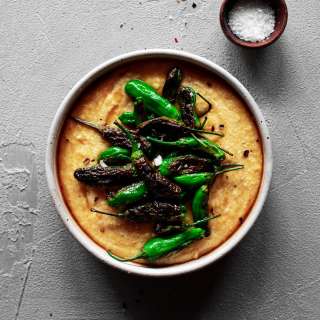 Blistered Shishito Peppers with Honey-Soy Polenta
