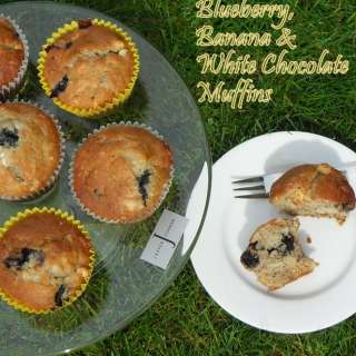Blueberry, Banana and White Chocolate Muffins