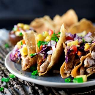Teriyaki Pork Wonton Tacos