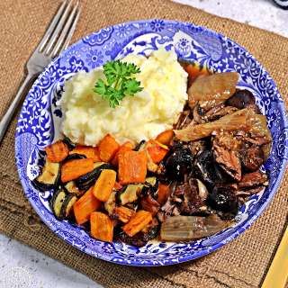 Easy Slow Cooker Braised Beef with Onions & Mushrooms