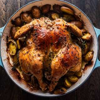 Cast Iron Roast Spatchcock Chicken Dinner