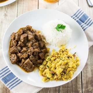 Brazilian Beef Stew (Picadinho) with Banana Farofa
