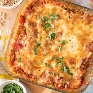 Baked Farro with Lentils, Tomato and Mozzarella