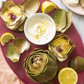 Artichokes with Lemon Yogurt Sauce
