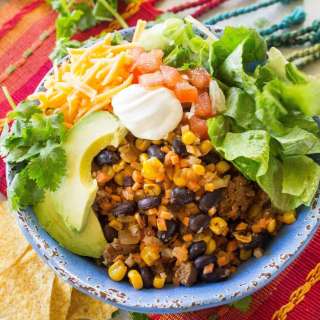 Riced Cauliflower and Sweet Potato Beef Burrito Bowls